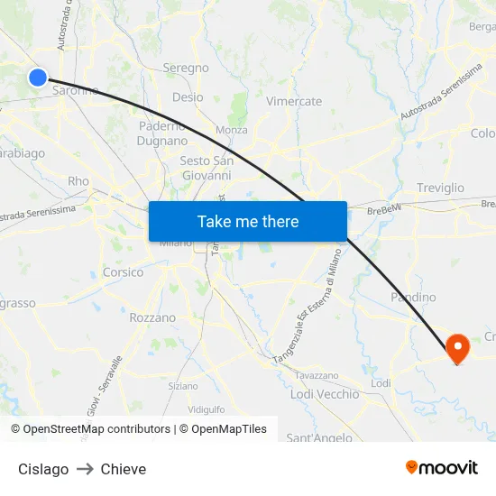 Cislago to Chieve map