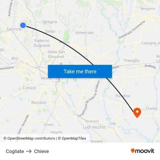 Cogliate to Chieve map