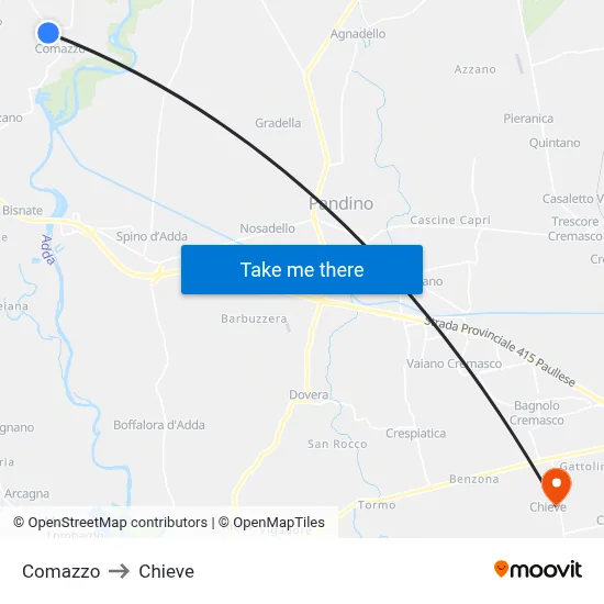 Comazzo to Chieve map