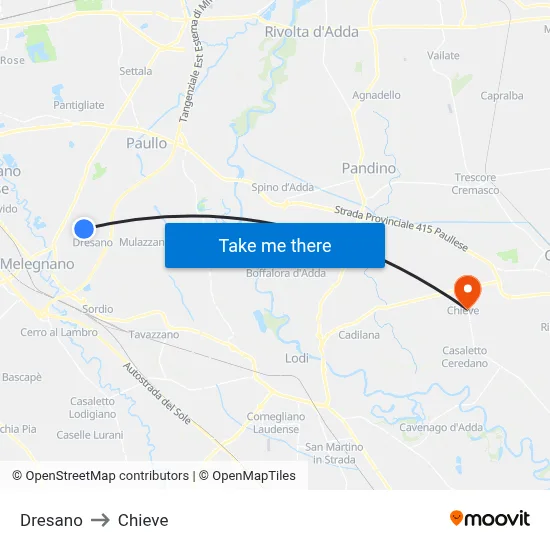 Dresano to Chieve map