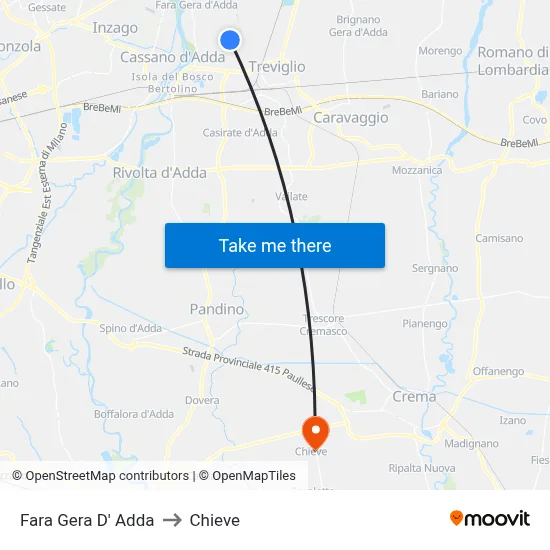 Fara Gera D' Adda to Chieve map