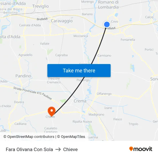 Fara Olivana Con Sola to Chieve map