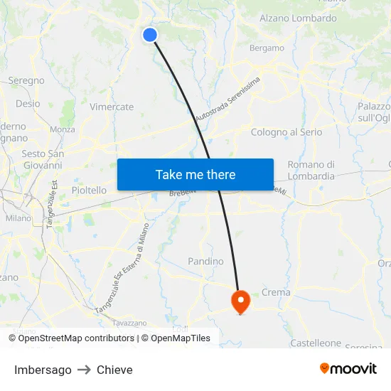 Imbersago to Chieve map