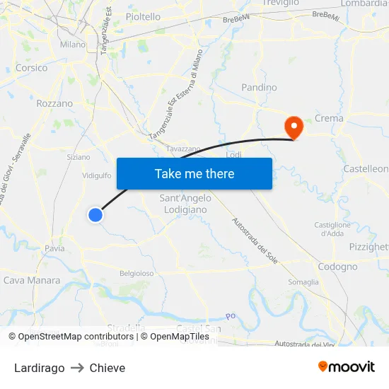 Lardirago to Chieve map