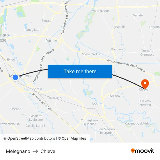 Melegnano to Chieve map