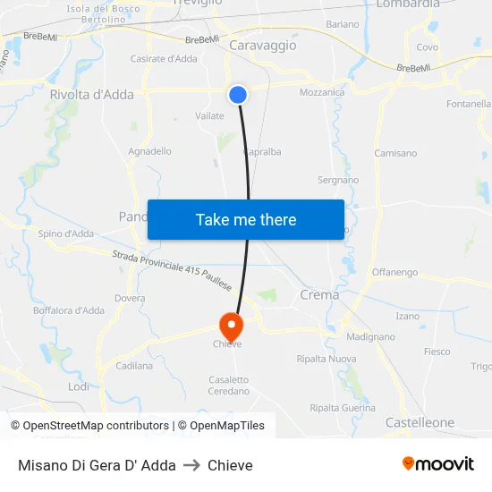 Misano di Gera d'Adda to Chieve map