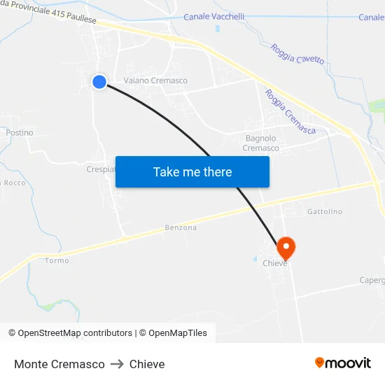 Monte Cremasco to Chieve map