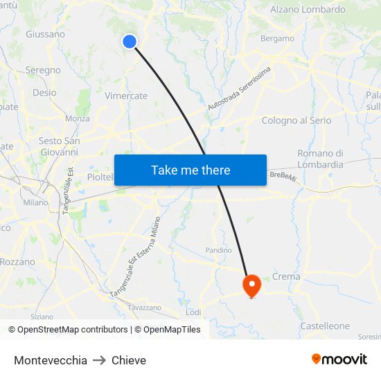 Montevecchia to Chieve map