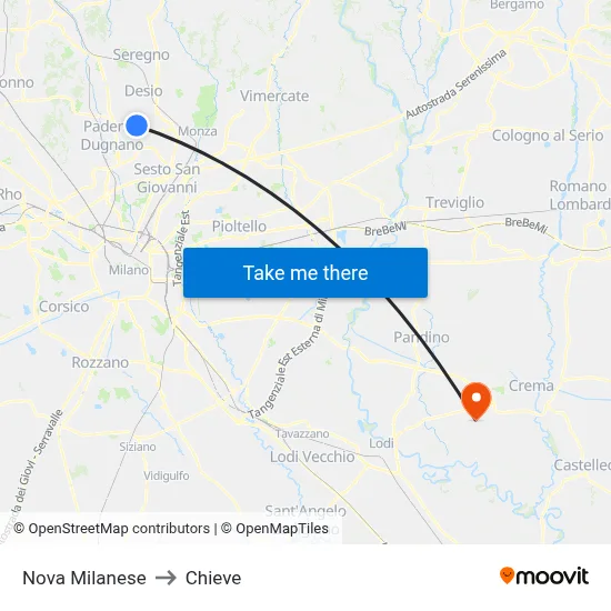 Nova Milanese to Chieve map