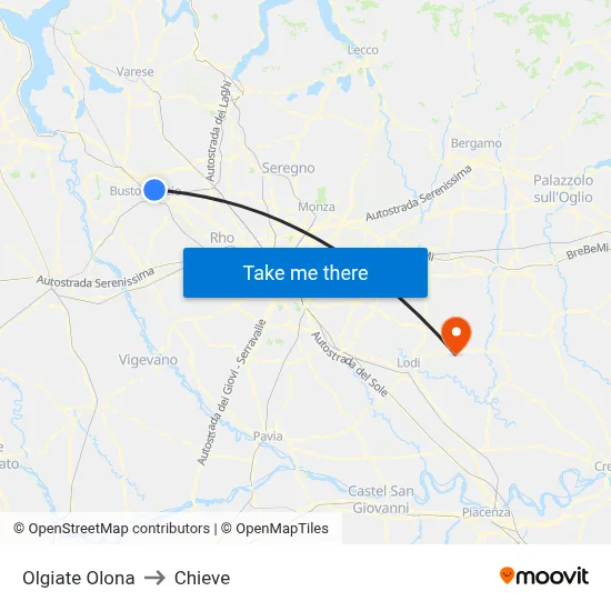 Olgiate Olona to Chieve map