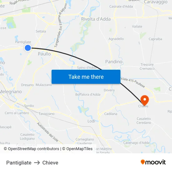 Pantigliate to Chieve map