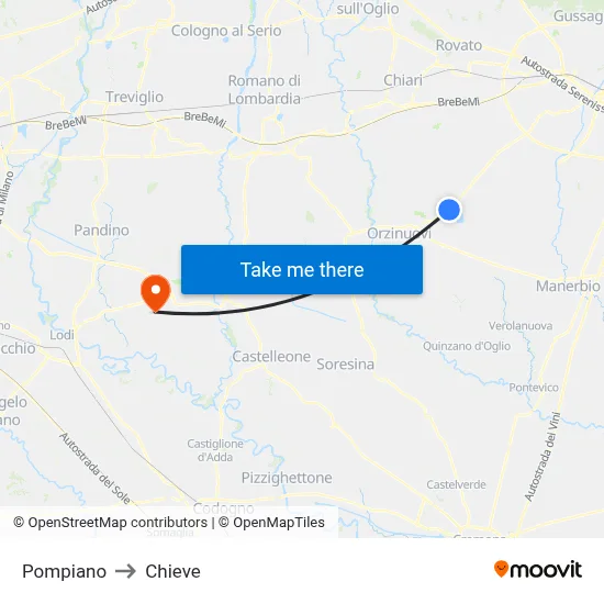 Pompiano to Chieve map