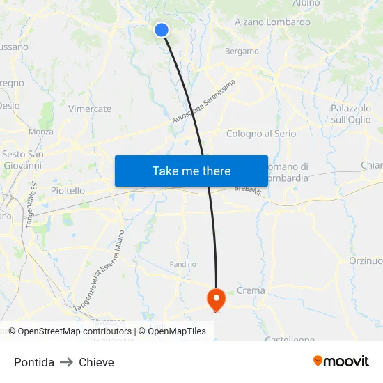 Pontida to Chieve map