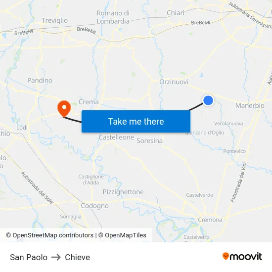 San Paolo to Chieve map