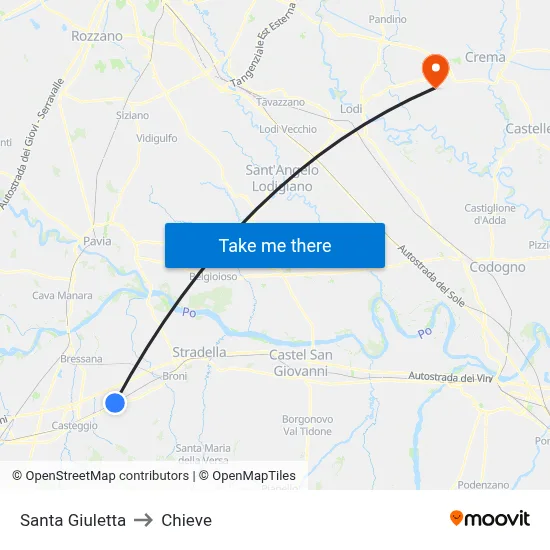 Santa Giuletta to Chieve map