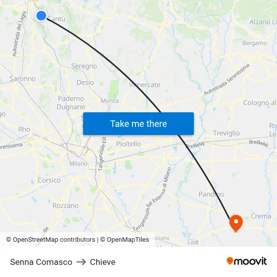 Senna Comasco to Chieve map