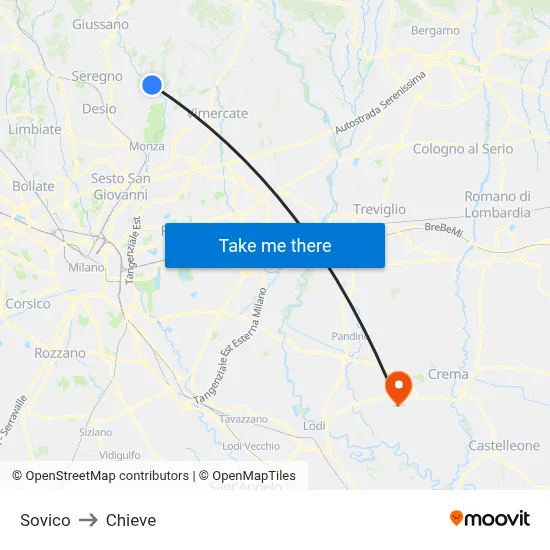 Sovico to Chieve map