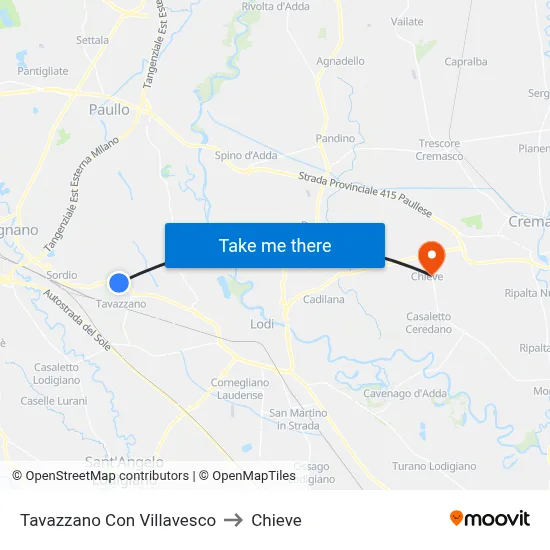 Tavazzano Con Villavesco to Chieve map
