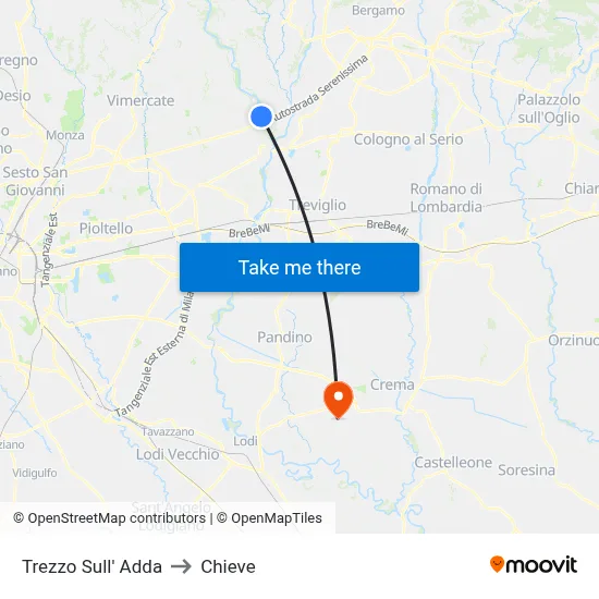 Trezzo Sull' Adda to Chieve map