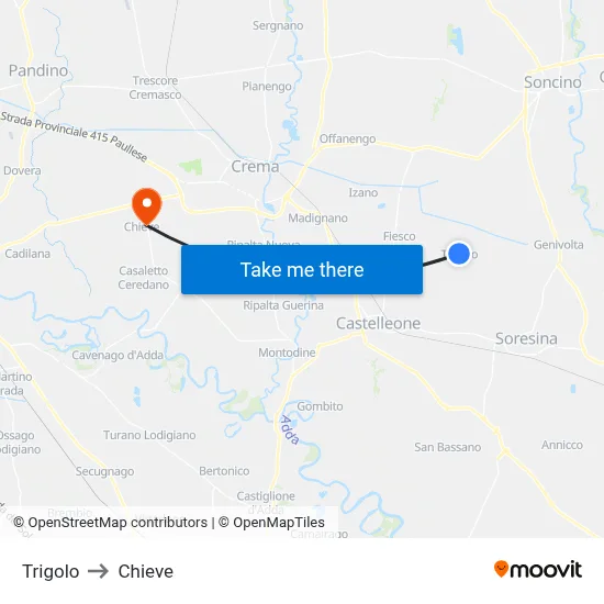 Trigolo to Chieve map