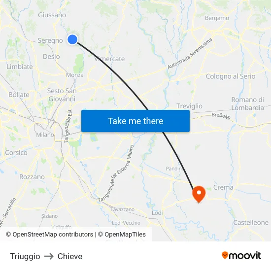 Triuggio to Chieve map