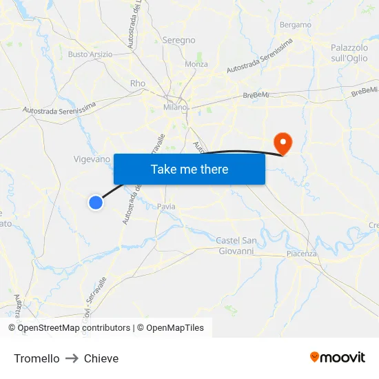 Tromello to Chieve map