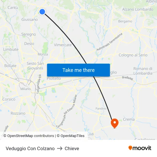 Veduggio con Colzano to Chieve map