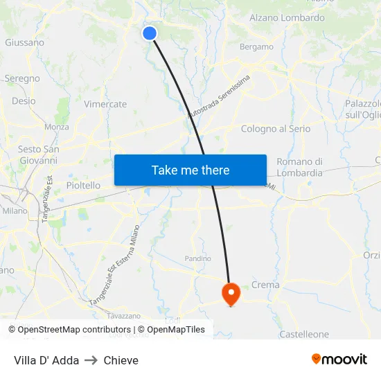 Villa D' Adda to Chieve map