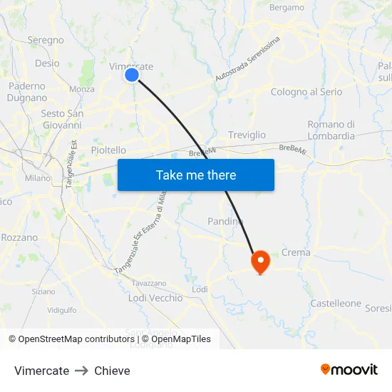 Vimercate to Chieve map