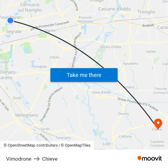 Vimodrone to Chieve map
