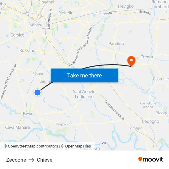 Zeccone to Chieve map
