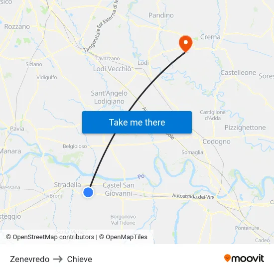 Zenevredo to Chieve map