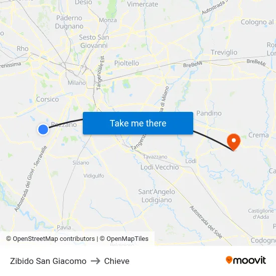 Zibido San Giacomo to Chieve map