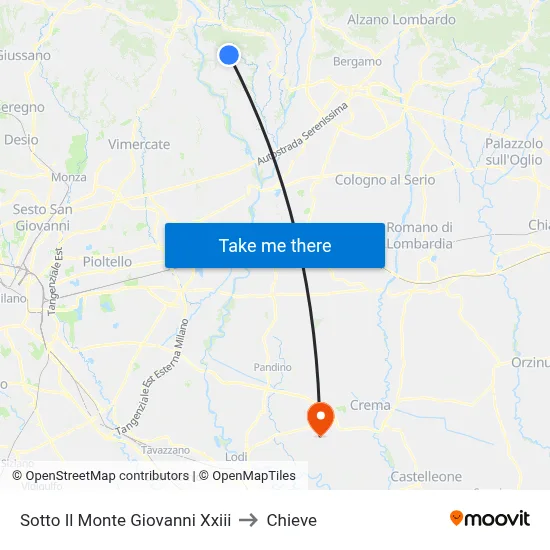 Sotto Il Monte Giovanni Xxiii to Chieve map