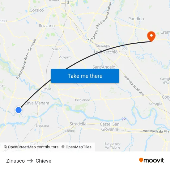 Zinasco to Chieve map