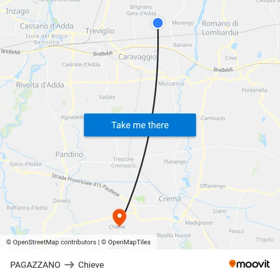 Pagazzano to Chieve map