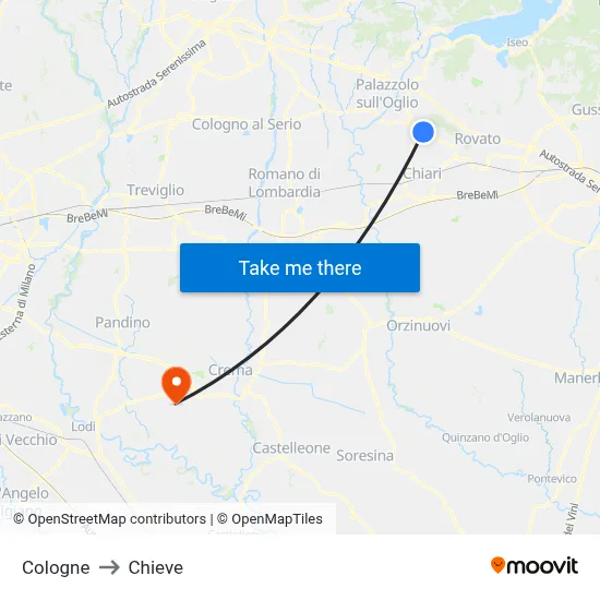 Cologne to Chieve map