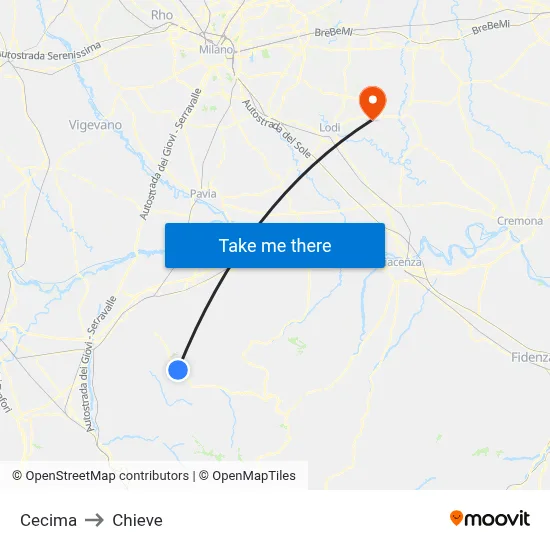 Cecima to Chieve map