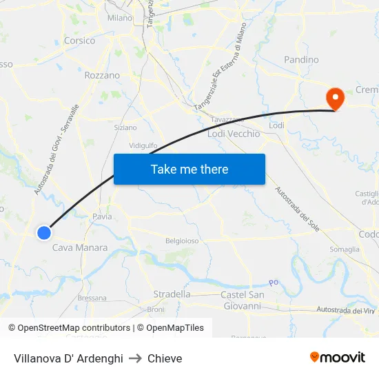 Villanova d'Ardenghi to Chieve map