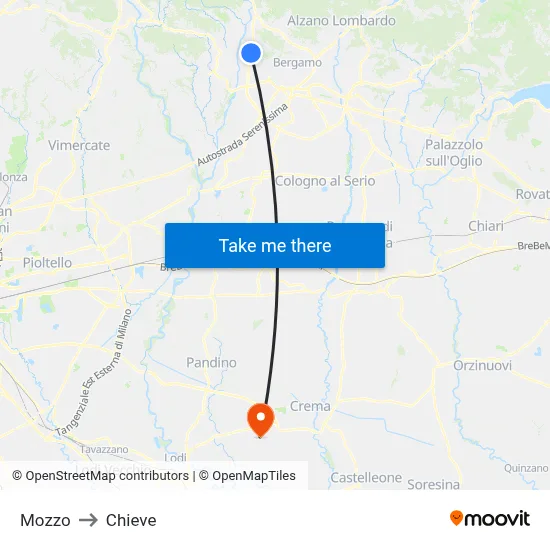 Mozzo to Chieve map