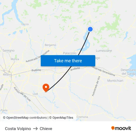 Costa Volpino to Chieve map