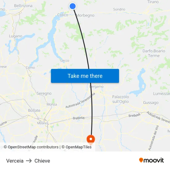 Verceia to Chieve map
