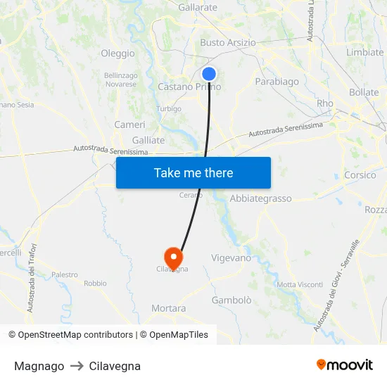 Magnago to Cilavegna map