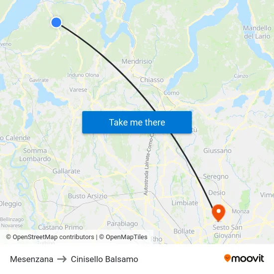 Mesenzana to Cinisello Balsamo map