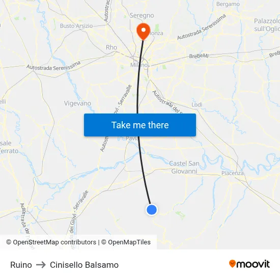 Ruino to Cinisello Balsamo map