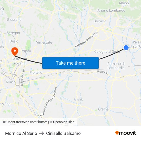 Mornico Al Serio to Cinisello Balsamo map