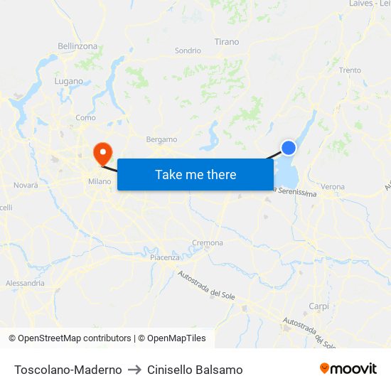 Toscolano-Maderno to Cinisello Balsamo map