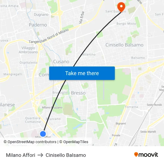 Milano Affori to Cinisello Balsamo map