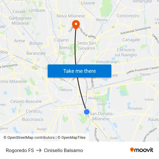 Rogoredo FS to Cinisello Balsamo map