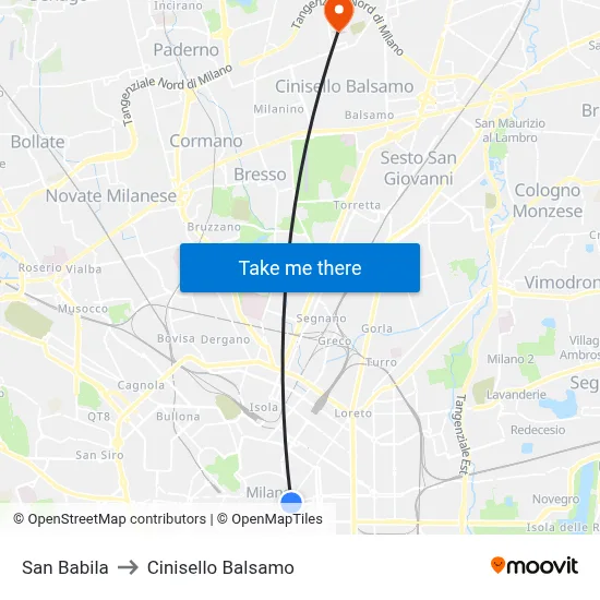 San Babila to Cinisello Balsamo map